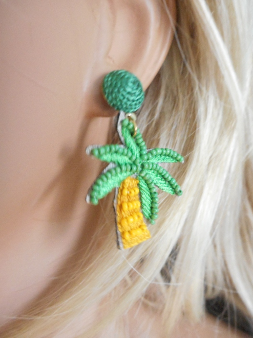 Glass Seed Beaded Artistic Palm Tree Earrings